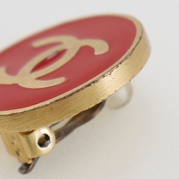 CHANEL Gold Plated Red Earrings Approx. 8.5g - Picture 5 of 7